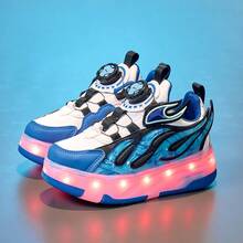 1 Pair Teens' Double Wheel Roller Skate Shoes, LED Lighted Wheeled Shoes, Suitable For Girls, USB Rechargeable 4-Wheel Skateboard Shoes, 2-In-1 Convertible To Sneakers With Detachable Wheels, Cool Unisex Roller Skates With Wings, Suitable For Outdoor Sports, Parties, Cool Gift