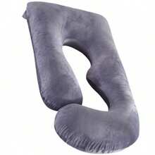 Pregnant Woman Pillow, J-Shaped Full Body Pillow For Sleep Support, Pregnant Woman Pillow, With Removable Velvet Cover, Black And Gray,Room Decor ,Pillow Covers - 灰色 - 查看 1