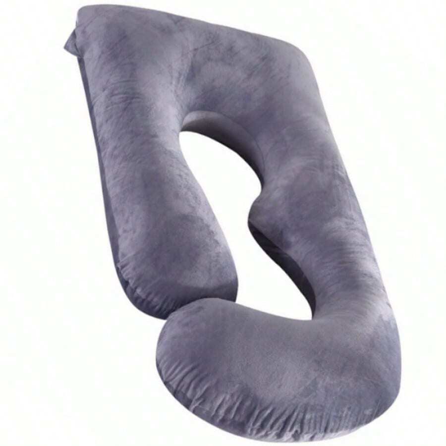 Pregnant Woman Pillow, J-Shaped Full Body Pillow For Sleep Support, Pregnant Woman Pillow, With Removable Velvet Cover, Black And Gray,Room Decor ,Pillow Covers - 灰色 - 查看 1