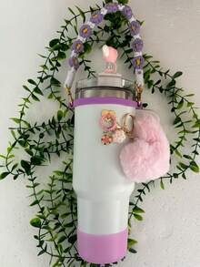 7 pièces Ensemble d'accessoires de tasse multicolore, convenant pour les accessoires de tasse de 40 onces, ensemble de tasse en silicone multiflash, comprenant un couvercle de paille en forme de cœur, une sangle de tasse en osier, un pendentif en boule rose en forme de cœur et un ensemble d'accessoires en forme de patte de chat