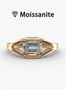 1pc Women's Wedding Ring, Inlaid Rectangular Minimalist Ring, 2.9g 925 Sterling Silver, 2 Carat Moissanite, Bohemian Palace Style, Luxury Engagement, Wedding, Anniversary, Valentine's Day Gift, Comes With Moissanite Certificate And Elegant Gift Box - Gold - View 2