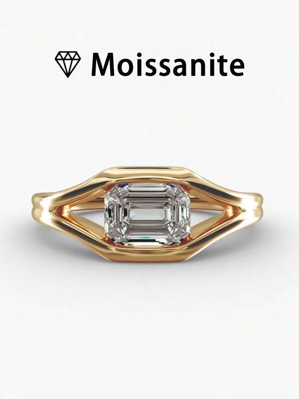 1 pieza Anillo de boda para mujer, anillo minimalista rectangular incrustado, 2.9g de plata esterlina 925, moissanita de 2 quilates, estilo palaciego bohemio, regalo de lujo para compromiso, boda, aniversario, Día de San Valentín, incluye certificado de moissanita y elegante caja de regalo