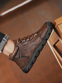 Zapatos casuales de alta top hechos a mano para hombres, zapatillas de deporte de moda con cordones de microfibra y, adecuados para uso diario en otoño/invierno, senderismo al aire libre, cómodos y transpirables con suela antideslizante en color marrón oxidado, tallas grandes 45 46 47 48