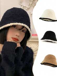 1 针织渔夫帽，秋冬时尚保暖帽，采用撞色菱形网眼编织工艺，专为女性设计的新潮款式。秋冬女士羊毛保暖帽，女士渔夫帽，ins风针织低檐帽。秋冬日系百搭遮脸帽，可爱又温暖的女士秋冬帽