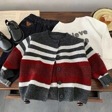 Korean Style Casual Striped Knit Cardigan For Toddler Boys, Loose Retro Sweater Jacket, Autumn 2025 New Arrival