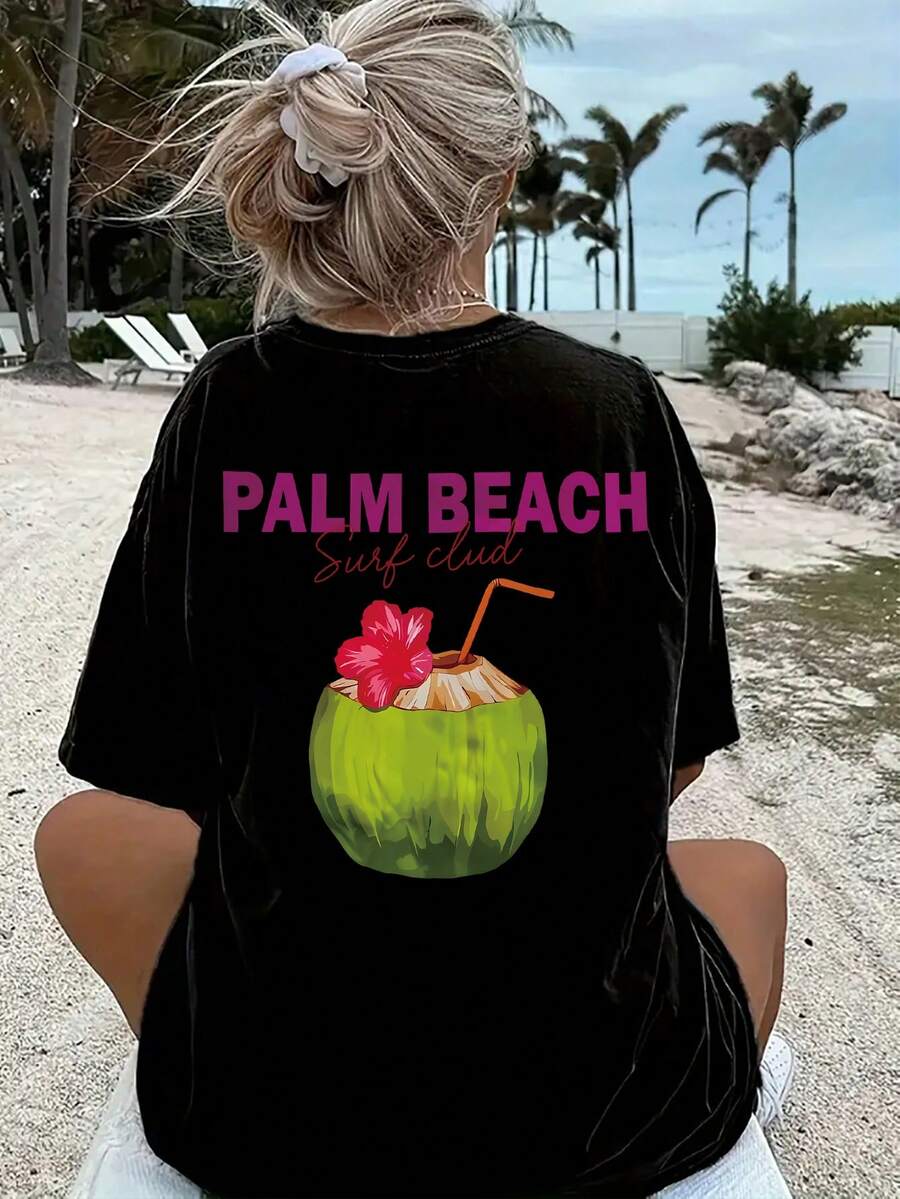 Palm Beach Surf Club Coconut Pattern Printed Loose T-Shirt