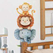 Zeitgenössische Tier Muster Wandaufkleber, selbstklebende Polypropylen Aufkleber mit Affen-, Löwen- und Elefantenmuster, geeignet für Schlafzimmer und Wohnzimmer Dekoration, Schlafzimmer Wanddekoration | Fantasievolles Tiermotiv | Einfach zu installieren Wandkunst, Tierwanddekor
