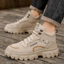 男士时尚靴子，厚底防滑耐用靴子，适合青少年，摩托车靴，休闲鞋 - 卡其色 - 查看 8