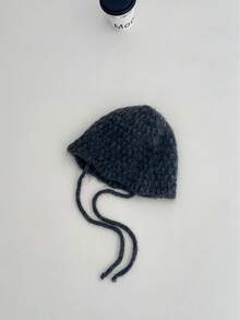 1 pièce Bonnet tricoté à la main en couleur unie, motif gaufré, chapeau d'oreille chaud avec attache, chapeau de ski polyvalent minimaliste pour femmes, élégant bonnet tricoté pour l'hiver - Multicolore - Voir 9