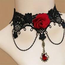 4 件套黑色吸血鬼项链、手链和耳环套装，朋克哥特式复古女士派对珠宝，万圣节 - 彩色 - 查看 2