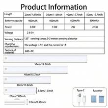 1 pieza Luz de gabinete con sensor de movimiento LED, 3 temperaturas de color (luz blanca, luz natural, luz blanca cálida) con brillo ajustable, luz de carga inalámbrica USB