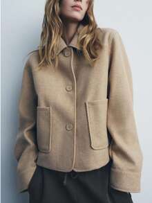 Chaqueta corta de lana suave de estilo europeo y americano para mujer, de moda y con bolsillo, para uso diario en otoño/invierno