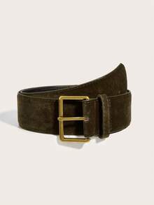 1 条军绿色毛绒复古休闲 PU 皮带，适合秋冬装 - 軍綠色絨面皮帶 - 查看 24