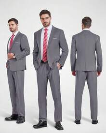 Traje de 2 piezas para hombre Hihawk, conjunto de pantalones sólidos de 2 botones, FGLB Navidad - Gris Claro - Ver 6
