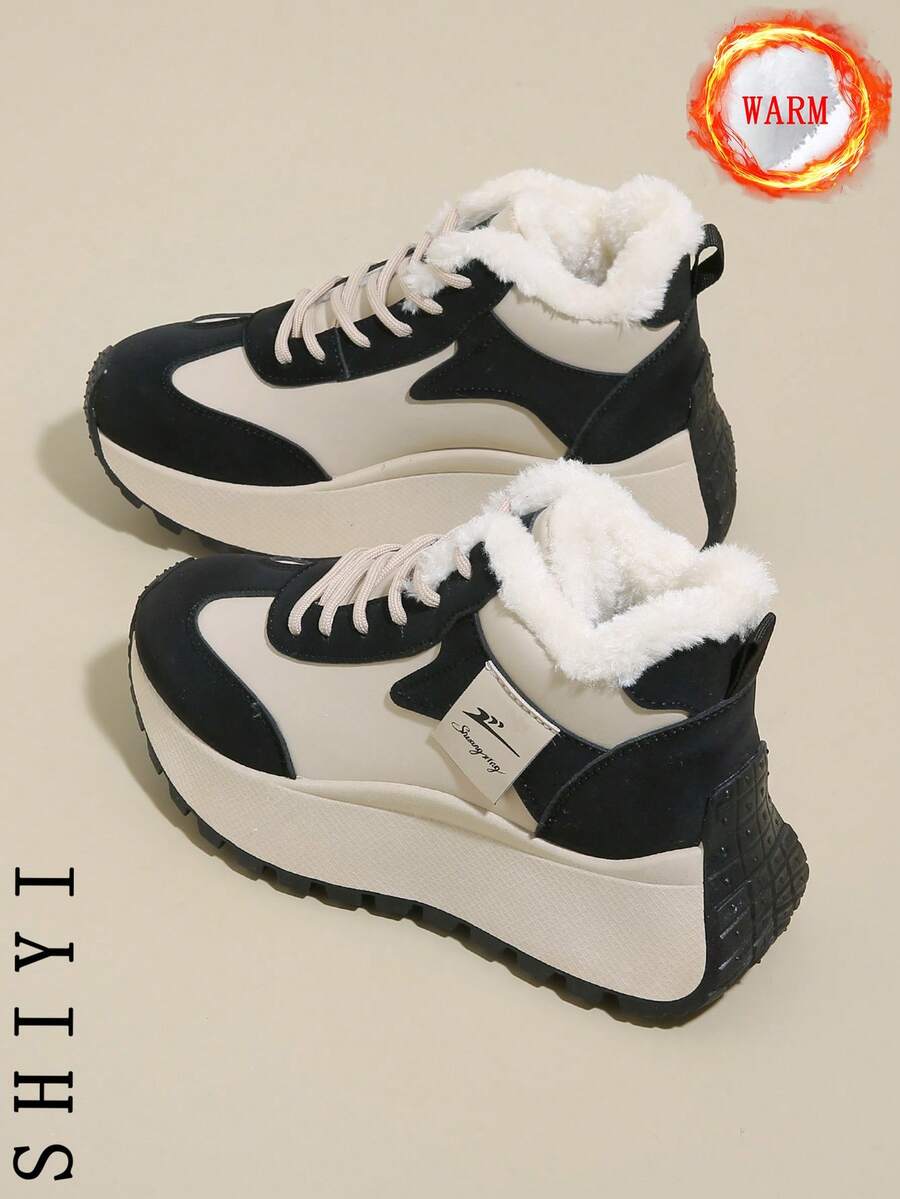 女士厚底保暖内衬休闲保暖雪地靴，适合秋冬季 - 黑色 - 查看 1