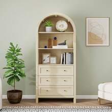 70.28" Tall Arched Kitchen Pantry, Arched Storage Display Cabinet With 2 Adjustable Shelves,Rattan Door Versatile Storage Cabinet For Kitchen, Dining Room, Living Room    RR