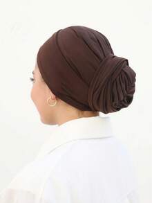 1件装女士经典纯色优雅单层即戴式垂褶头巾，时尚优雅长款垂褶头巾，防滑透气柔软莫代尔针织面料，适合日常瑜伽、运动、户外穿着。