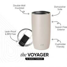 Taza de Café para Viajes con Tapa Abatible |   Taza de Café Helado de Acero Inoxidable Aislada |   Regalos para Mujeres & Hombres |   Voyager Colección |   470 ml. |   Abedul de almendra - - Negro medianoche - Ver 5