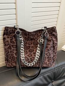 Women's Fashion Leopard Print Large Capacity Tote Bag, Suitable For Daily Commute - Black - View 6