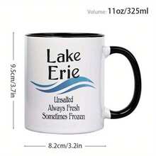 Funny Humorous Sarcastic 11oz Ceramic Coffee Mug - Yili Lake Cup - No Salt, Always Fresh, Sometimes Frozen - Ceramic Coffee Mug With Pink Handle And Blue Ripple Design - Perfect Gift For Lake Enthusiasts And Nature Lovers Ideal Birthday Gift For Women, Men, Friends, Colleagues - 黑色 - 查看 8