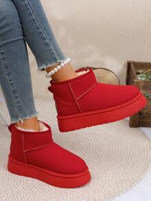 Giày bốt tuyết ngắn mùa đông 2025, nhiều màu, dày, ấm, chống trượt, bốt lông, trang phục Giáng sinh - Đỏ - Xem 6