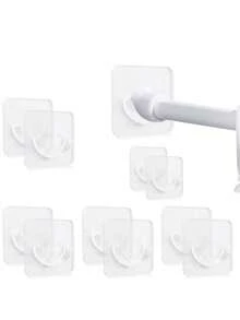 10pcs Clear Adhesive No Drill Curtain Rod Holders - Strong Grip Waterproof Bathroom & Window Tension Rod Holders, Easy Install Wall-Mounted With Curved Design For Semi-Circular Rods, Damage-Free Removal, Minimalist Holder | Durable Plastic Bathroom Decor Christmas Decor