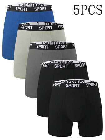 5 Pcs Men's Slim Fit Long Style Flat Cornered Underwear-Soft, Lightweight, Suitable For Four Seasons Sports And Daily Casual Wear, Fitness Boxing Long Sincer Underwear, Suitable For Participating In Various Outdoor Activities.