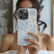 French Toile De Jouy Case, Blue And White Floral Tough Phone Case  For IPhone 15Pro, 14, 13, 12, 11, 8, XR Mini, Pro Max, Plus Girly Phone Case Accessories Protection Flower Case - trắng - Xem 2