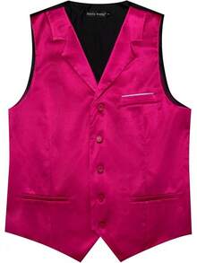 Mens Formal Suit Vest Tie Bowtie Set 8PC Lapel Collar Casual Waistcoat Wedding Party TuxedoChristmas AUIA - 玫紅色 - 查看 5