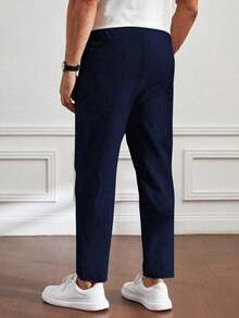 Pantalones de hombre de verano de cintura con cordón y pierna entallada, otoño - Azul Marino - Ver 2