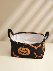 1pc Open Storage Basket With Handle, Multi-Purpose Storage Bin For Daily Clutter Organization, Halloween Gift, Home Decor, Clothes, Socks, Room Storage Box, Storage Bag