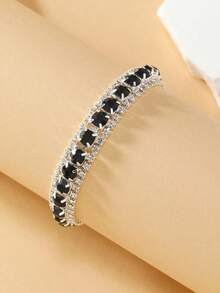 1PC Full Rhinestone Decor Bracelet For Women – Sparkling Crystal Statement Jewelry, Elegant & Glamorous Accessory For Parties, Special Occasions, Or Everyday Wear, Lightweight And Durable - Đen và trắng - Xem 5
