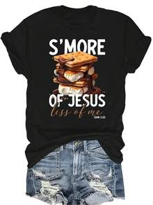 Camiseta divertida cristiana de malvavisco Unisex, de verano, casual, transpirable, con personalidad, cuello redondo, manga corta, ropa de calle, versátil, adecuada para adolescentes y adultos - Negro - Ver 1