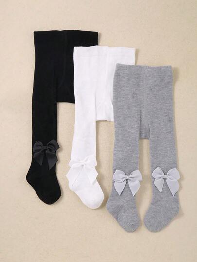 1/2/3 Cặp quần tất bé gái màu đen trắng kaki có nơ trang trí, quần legging mặc thường ngày cho trẻ sơ sinh và trẻ mới biết đi, quần tất du lịch, đồ dùng thiết yếu cho bé, tất dài mềm mại, thoáng khí, đồ dùng thiết yếu cho trẻ sơ sinh, quà tặng Halloween, Giáng sinh, Giáng sinh