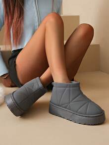 2025 Botas de nieve a prueba de agua de felpa corta antideslizante, botas de tobillo de invierno con textura para mujeres, zapatos de invierno con suela gruesa