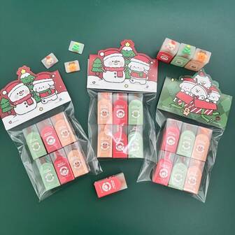 6pcs Christmas Mini Erasers, Featuring A Snowman, Reindeer, And Christmas Tree, Are Perfect For Student Pencils, Party Favors, And Rewards At Home Or School