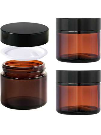 10/5/1 pieza Tarro de vidrio cosmético de 100ml con tapa de sello de lengüeta, tapa negra, tapa blanca, tarro de vidrio cosmético vacío marrón, recipiente vacío a prueba de fugas, tarro cosmético rellenable, tarro redondo sellado, adecuado para almacenar crema facial, loción, talco, loción corporal, base de maquillaje, ungüento, productos de belleza, artículos esenciales de viaje y forros de ungüento, paquete de repuesto rellenable, accesorios de viaje.