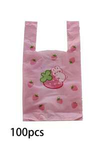 25/50/100 Pcs Strawberry Rabbit Pattern Gift Bags, Creative Tote Bags, Small Gift Packaging Bags DIY Gift Bags, Used For Holiday, Birthday, Wedding, Party Gift Packaging Bags.