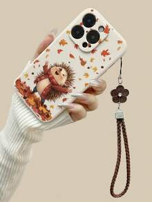 Igel Herbst bemalter perforierter beiger Anstrich mit Seil, einfache Mode Anti-Drop Handyhülle kompatibel mit iPhone 16/11/16pro/16plus/16promax/16e/15Promax/13/14/12/XS/XR/7G/8P, kompatibel mit Samsung Galaxy 11/12Pro/12/12X/13Pro/14Pro/15Pro/X3pro/, kompatibel mit Redmi 10/9/Note9/12c/Note11pro/Note8Pro/9C/9a, Anti-Drop Handyschutzgehäuse
