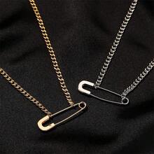 1pc Unique & Simple Pin Necklace, Subtle Design Clavicle Chain Pendant, Personalized Couple Accessory - Brooch Necklace - View 10