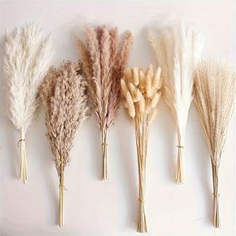 38/65/110 Pcs Luxury Artificial Pampas Grass Bouquet – Boho Chic Dried Flowers For Home Decor, Weddings, Rustic Parties & Shower Decorations | Long-Lasting, Low-Maintenance, Versatile Centerpiece In White, Beige & Brown Tones | Minimalist Vase Display | Aesthetic Table Decor,Fall Decor,Autumn