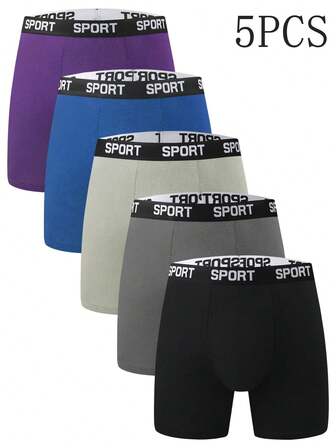 5 件装男士修身长款平角内裤 - 柔软轻便，适合四季运动和日常休闲穿着，健身拳击长款贴身内裤，适合参加各种户外活动。
