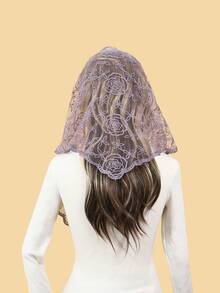 1pc Women's Vintage Rose Flower Ruffle Edge Triangular Scarf Shawl, Fashion Soft Breathable Scarf, Women's Elegant Outdoor Decorative Headscarf, Church Wedding Veil, Graceful Gift