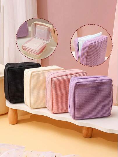 1pc Creative New Fashionable & Super Cute Women's Portable Corduroy Sanitary Pad Storage Bag, Mini Cartoon Girl Feminine Hygiene Pad Organizer, Makeup Cosmetic Pouch, Coin Purse, Toiletry Bag, Multi-Functional Storage Bag, Suitable For Storing Coins, Cosmetics, Lipstick, Sanitary Pads, Tissues And Other Small Items, Ideal For Women On Business Trips, Vacations, Students Back To School, Can Be Used As Gifts For Friends, Valentine's Day, Souvenirs