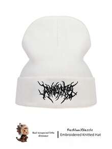 1 件男女通用哥特式刺绣针织帽，时尚街头滑雪帽，温暖多用途寒冷天气帽，宽松版型