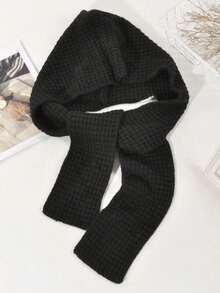 1 pieza Bufanda con capucha de punto con patrón trenzado de unicolor negro/beige/caqui/marrón, de moda para mujer, para citas, salidas y uso diario en otoño