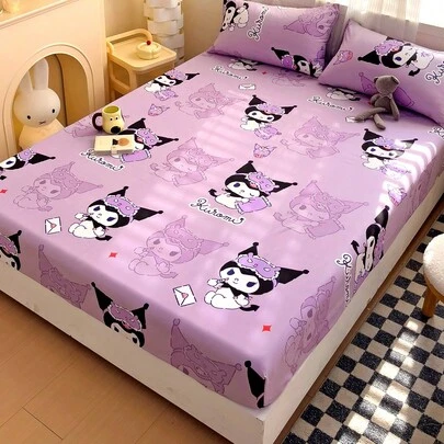 SANRIO 1 件可爱卡通印花床笠、// 床上用品、床垫保护套、床罩、床笠、舒适家纺、透气抗起球床垫保护套、家居装饰、适合所有床尺寸 - 单人床、双人床、大号床、特大号床、适合所有季节、防尘床罩、可机洗