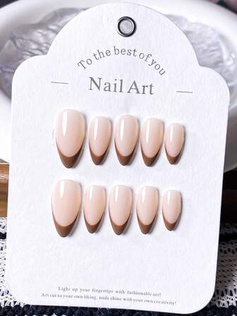 10 Pieces Of Hand-Pressed Short Nails, Short Nails, French Nail Tips, Yellow Nails, Red Nails, Pink Nails, Brown Nails, Green Nails, Orange Nails, Blue Nails, Purple Nails, Cute Nails, Nail Set Suitable For Ladies And Girls