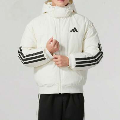 Adidas Chaqueta acolchada para hombre con capucha, decoración de línea minimalista, para deportes al aire  clima cálido