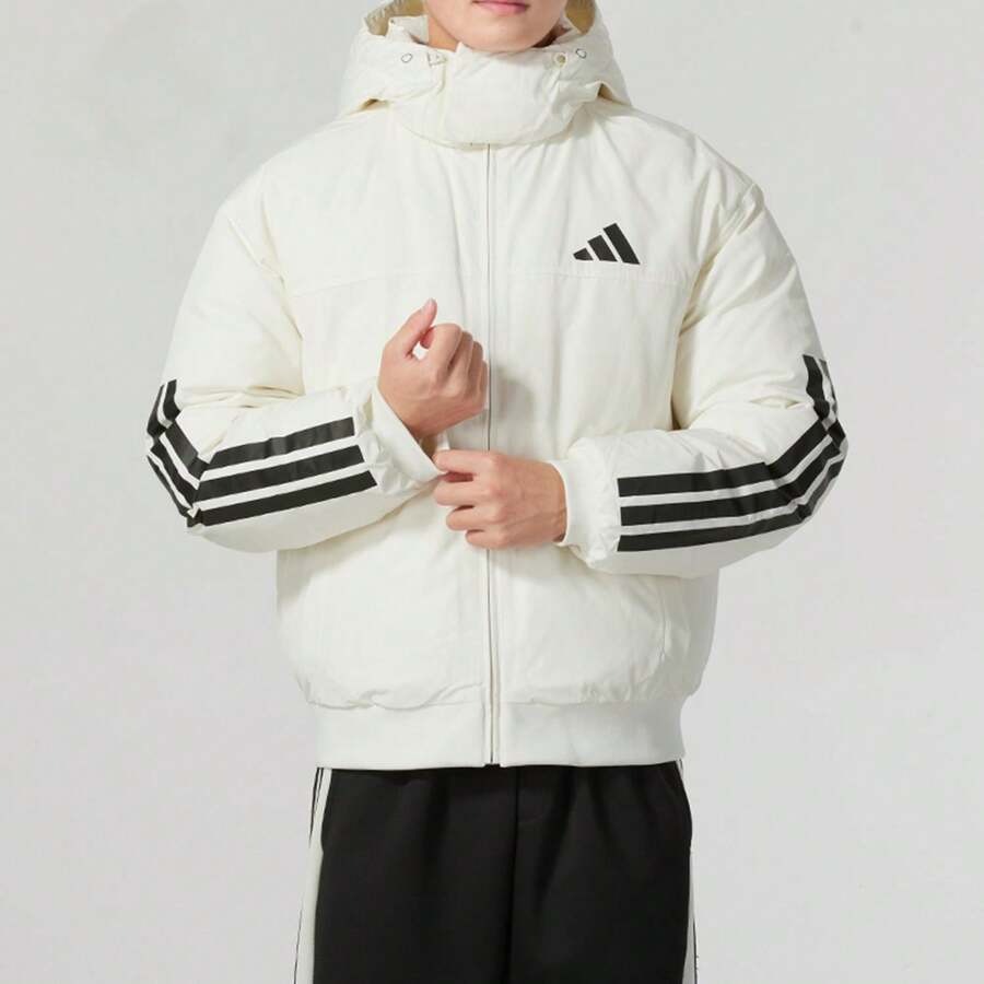 Adidas Men's Hooded Minimalist Line Decor Warm Outdoor Sports Down Jacket - Beige - View 1